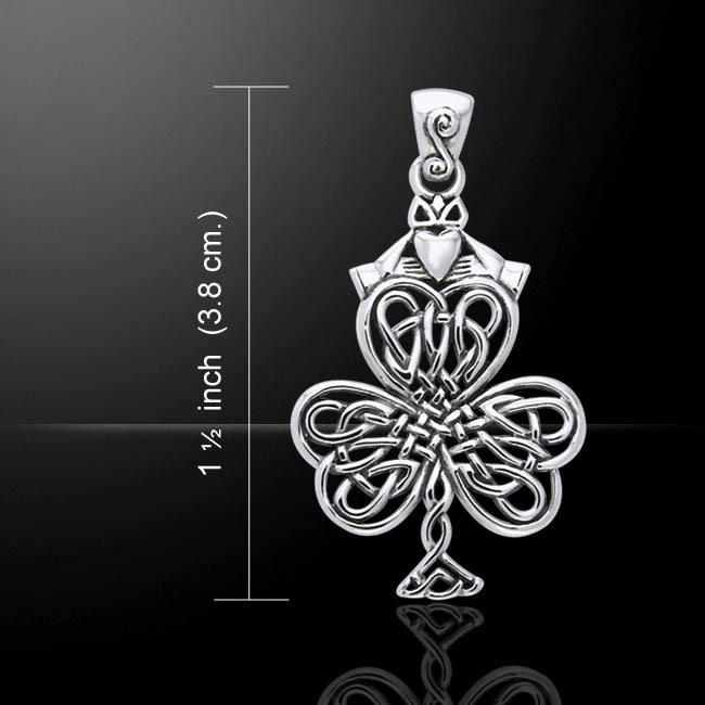 Celtic Irish Shamrock Claddagh 925 Sterling Silver Pendant Fine Heart ...