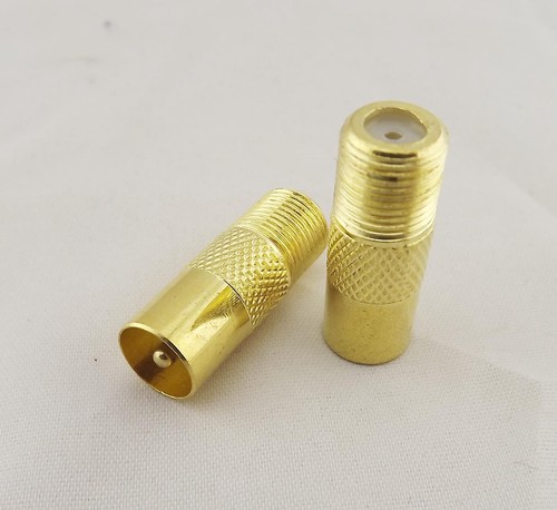 1pc Gold F Female Jack to TV PAL Male Plug Coax RF Connector Adapter Converter - Picture 4 of 4
