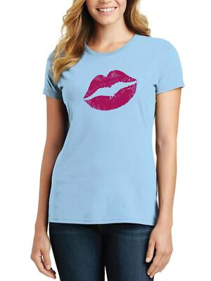 Women's Kiss Mark Printed T-Shirt Short Sleeve Crew Neck Casual