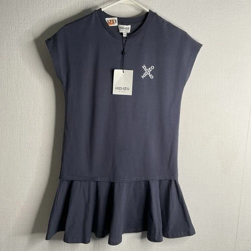 Abito T Shirt Kenzo Bambini Ragazze Increspato Cotone Logo Spellout Blur Nuovo con etichette Taglia 12A 152