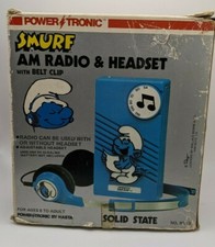 Smurf AM Radio  Headset With Belt Clip Solid State NO. RS-19 Powertronic Nasta
