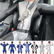 AMORESY Men's Tracksuits Jumpsuits Shiny Glossy Bodysuit Tights Overalls Suits