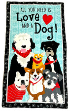 All You Need Is Love And A Dog dog quilt blanket with US map on back 41" x 24"
