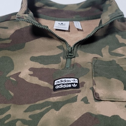 ADIDAS Half Zip Cropped Green Camo Sweater Women Sz Medium Drawstring - Picture 3 of 16