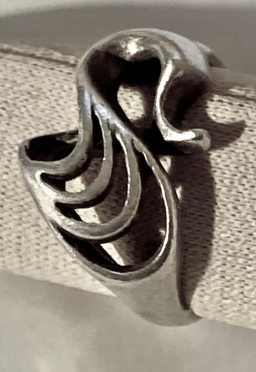 Bague Moderniste Scandinave En Argent émaillé - Taille 56 Ajustable - Occasion Bon état