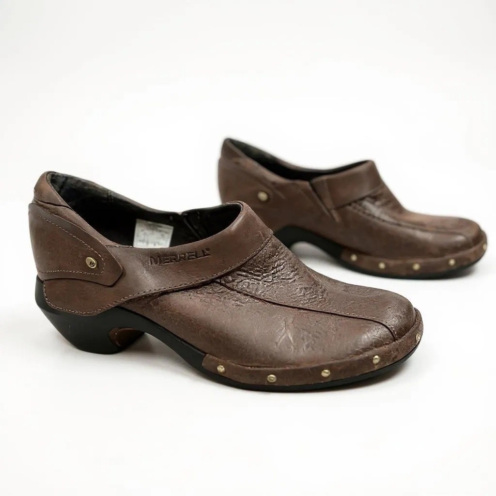 Zoccoli donna Merrell Luxe Wrap Mule donna 8 marroni pelle scamosciata rivetti metallo