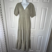 Lucky Brans Midi Dress 100% Cotton Olive Size XS Cottage Core Boho Prairie NWOT