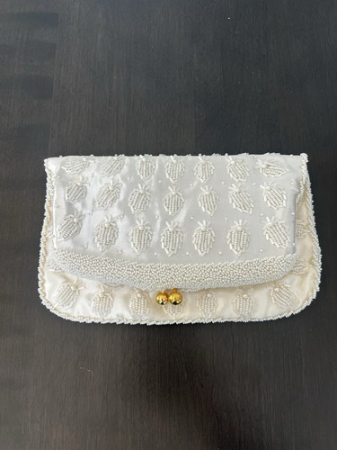 Vintage Bridal Satin Beaded Clutch Evening Bag minaudiere - Picture 1 of 4