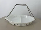 Vtg Pyrex Star Compass Divided 1 1/2 Quart Casserole Snack Server w/metal Handle