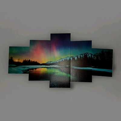 Northern Lights Aurora Borealis Nature Framed 5 Piece Canvas Wall Art Painting W