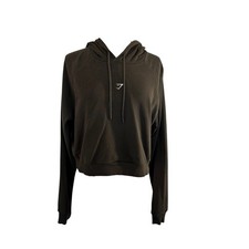 Gymshark Womens Training Cropped Hoodie Dark Brown Raglan Long Sleeve Sweatshirt