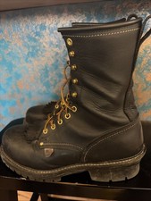Carolina 922 Made In USA Black Leather Logger Boots Steel Toe Mens Size 8.5