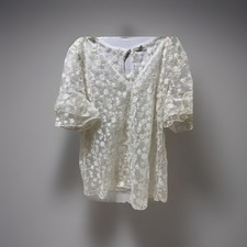 white lace ruffle sleeve sheer party blouse. Medium. Very Becoming