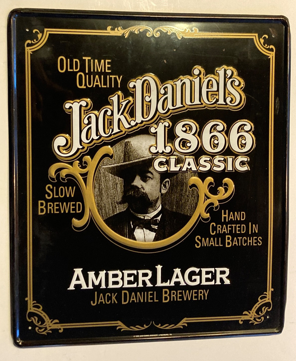 1995 Tin tacker 17X14 inch Jack Daniels Amber Lager BEER sign