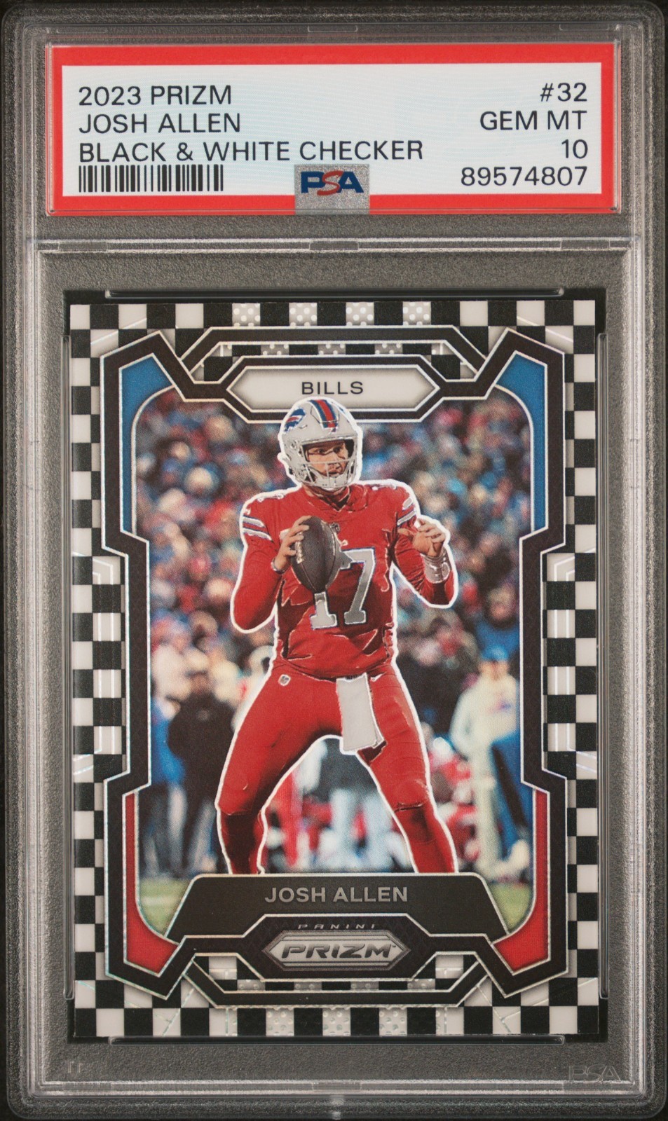 Josh Allen PSA 10 Prizm 2023 Panini Black & White Checker #32 Buffalo Bills NFL view 3