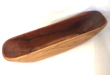 Carved Wooden Bowl 13 1/4 x 3 1/8 Beautiful Wood Grain Maker's Name on Base