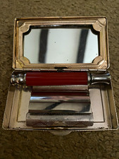 Flying Eagle Safety Razor Set, Red/Silver Metal Handle, Travel Case &