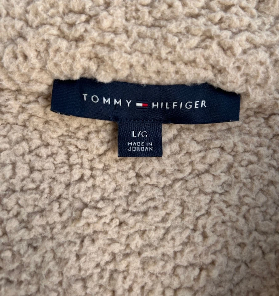 Tommy Hilfiger Chaqueta de Bombardero Sherpa Tostada Grande Raro Abrigo de Vellón a Rayas Universitarias Foto 3 de 4