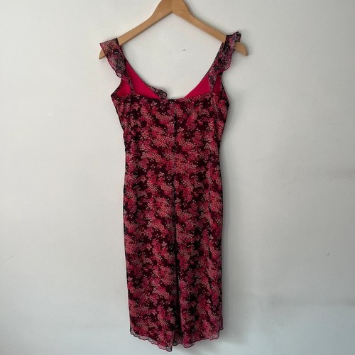 Topshop Y2K 90s Pink Floral Mesh Mini Dress With Ruffle Detail - UK 12 - Picture 7 of 10