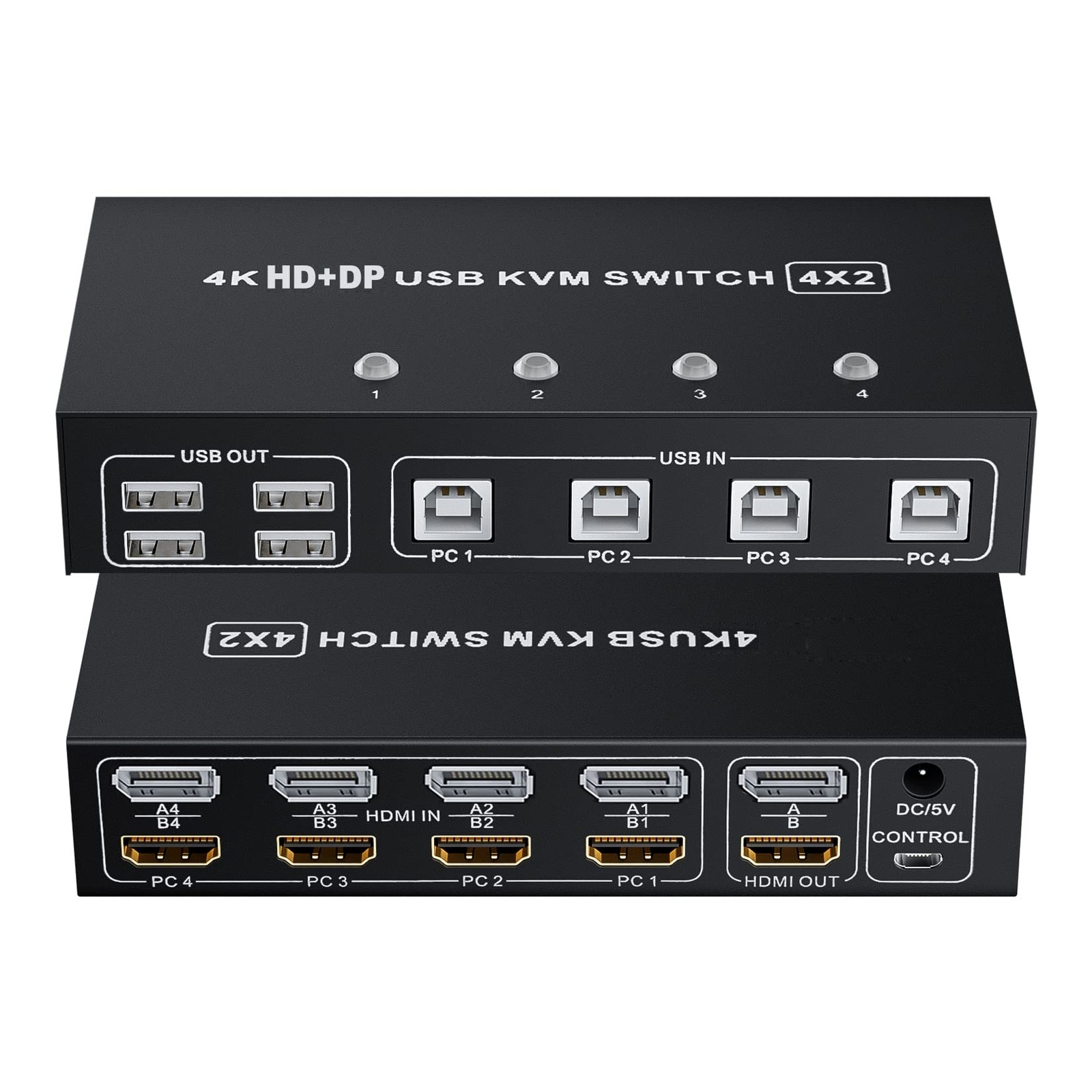 HDMI + Displayport KVM Switch Box 4 Port, Dual Monitor 4 Computers HDMI ...