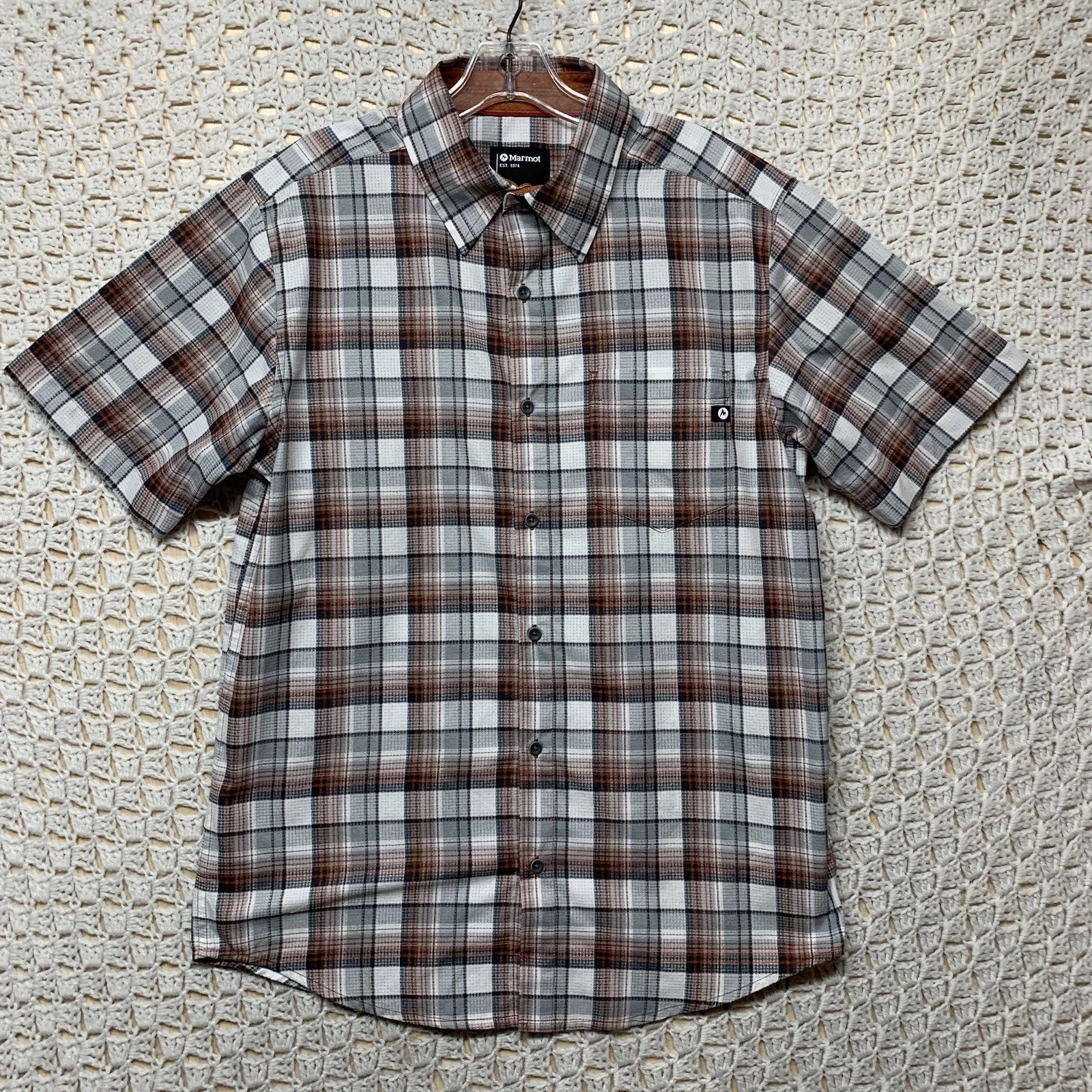 Marmot Syrocco Mens Shirt Size M Plaid Hiking Short Sleeve Sun Protection