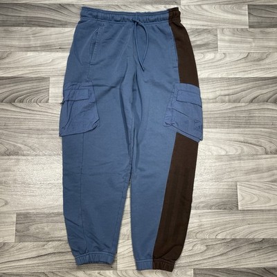 Adidas ColorBlock French Terry Joggers Mens M Black / Blue 3 Stripe Sweatpants
