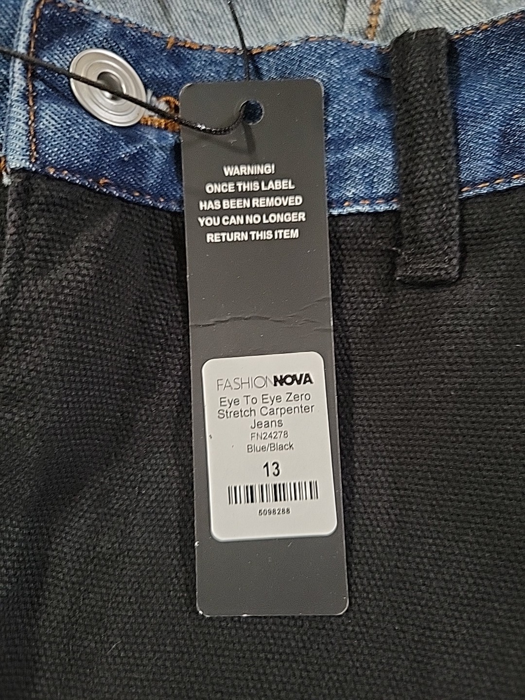 New Fashion Nova Jeans Size 13 Blue & Black Carpenter Cargo Chino NWT READ image 9