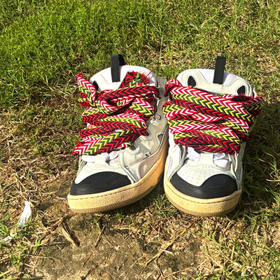 Lanvin Curb Men s Sneakers EU 39 White/Black Chevron Multicolor Laces