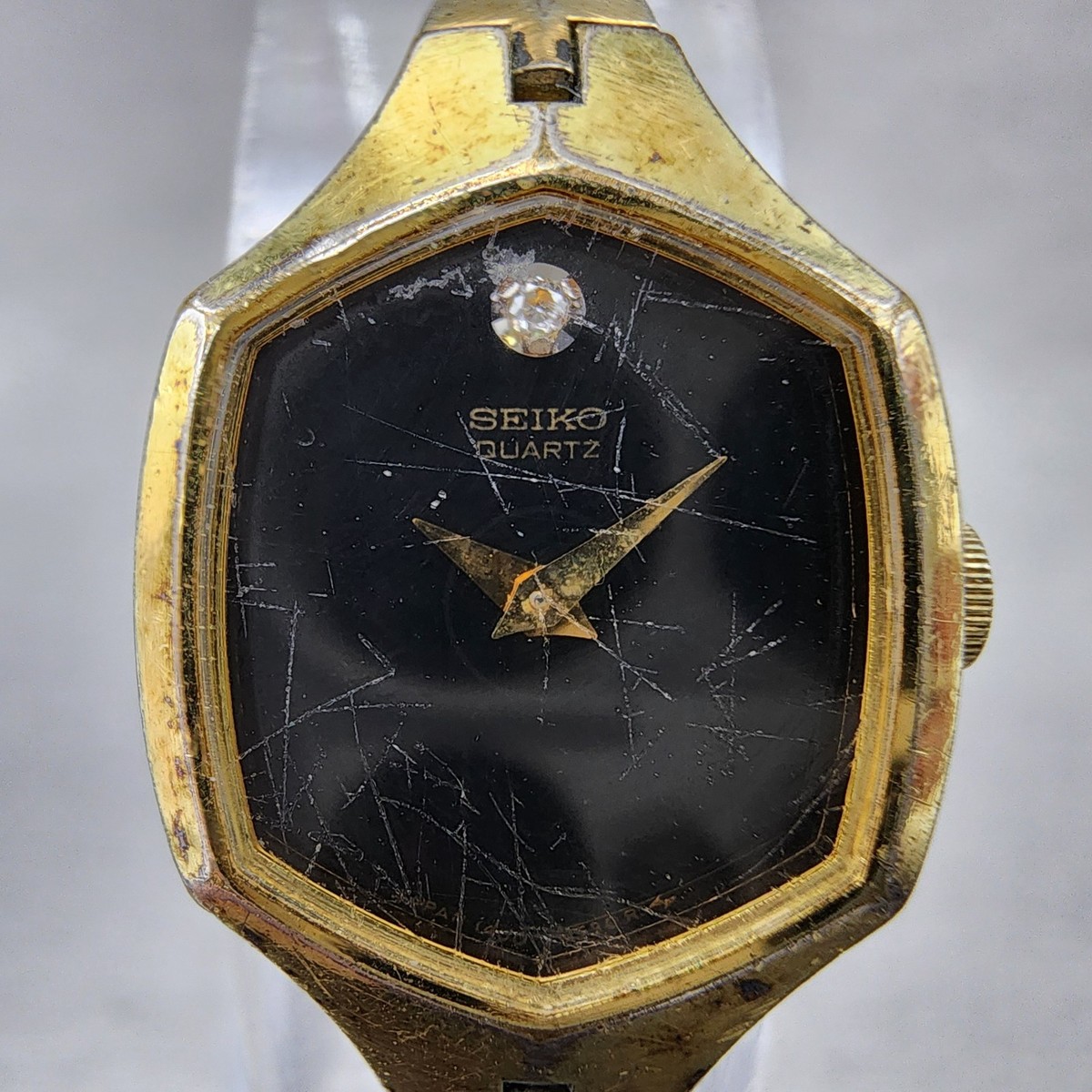 Seiko Watch Women 18mm Black Dial Gold Tone Hexagon 1400-5319 New