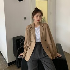 Black Lapel Blazer Womens Relaxed-fit Elegant Long-sleeve Top