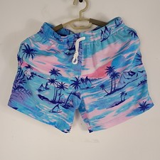 Chubbies Swim Shorts Mens Sz S Blue Pink Palm Trees 5.5 Inseam Swim Trunks EUC