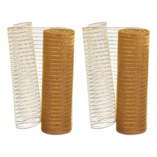 2 Pcs Decorative Mesh Ribbon, 10" x 10 Yard Mesh Ribbon Roll, Gold/Brown