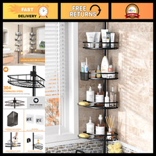 Adjustable Tension Pole Shower Caddy - Rustproof Corner Bathroom Organizer Stora
