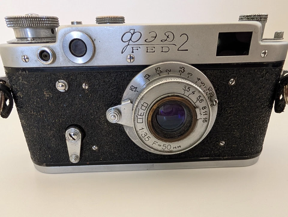 FED 2 35mm Rangefinder Camera w/ F=50mm 1:3.5 Lens Vintage 50s USSR Soviet Item - Image 3 of 4