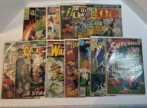 VINTAGE COMIC LOT 14 SUPERMAN FLASH WARLOCK IRON MAN MARVEL DC CONAN
