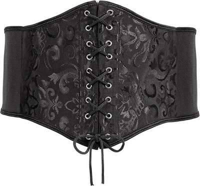 Wide Elastic Lace up Pirate Corset Belt for Dress, Black Renaissance Waist Cinch