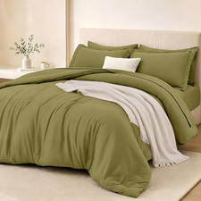 King Size Comforter Sets Olive Green, 7 Pieces Soft Bedding Set, All Season Ligh