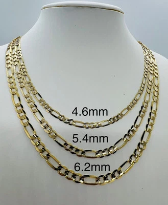 14k Solid Gold Men's Women's necklace Figaro Link Chain 16" - 30" 4.6mm - 6.2mm - Image 1 of 4