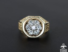 14k Yellow Gold  0.75 CTW Diamond Cluster Statement Men's Ring