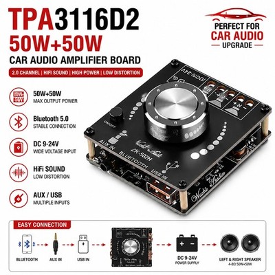 Bluetooth Amplifier Board 50W+50W Stereo DIY Audio Amp Module Class D AUX USB