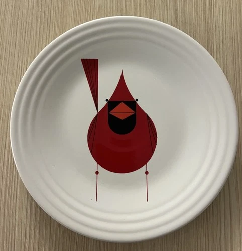 Fiesta® WHITE 9" Luncheon Plate with Charley Harper Cardinal