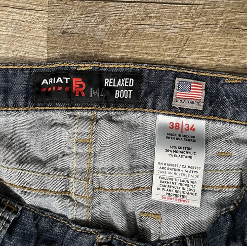 Ariat FR M4 Relaxed Ridgeline Boot Cut Jeans Men's 38x34 Denim Blue CAT2 - Picture 5 of 8