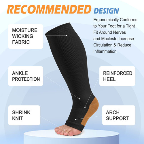 3 Pack Open Toe Compression Socks for Women & Men, Toeless Knee High Stocking... - Bild 5 von 6