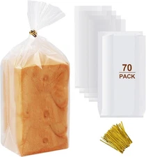 Vivinin 70 Bread Bags + 100 Ties – Clear Plastic Storage for Homemade Bread