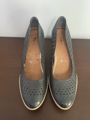 New! Womens Tamaris Blue Heels Pumps Slip On Leather Shoes European Sz 39 (8.5)