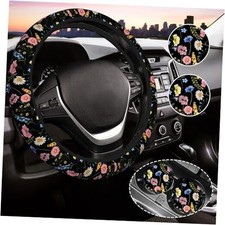 Wildflower Steering Wheel Cover for Women, Universal Auto one size black flower