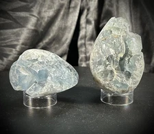 Pair of Celestite Freeform Specimens with Clear Acrylic Stands 1lb 5.8oz