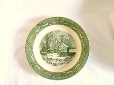 VTG MCM 10" GREEN CURRIER IVES THE OLD HOMESTEAD PIE PLATE RETRO FARMHOUSE NOS
