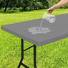 Rectangle Tablecloth, Elastic Fitted Flannel Backed Vinyl Tablecloths for 6ft Fo