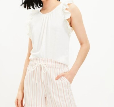 LOFT Women's Ruffle Trim Tank Top Ivory Size L